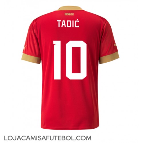 Camisa de Futebol Sérvia Dusan Tadic #10 Equipamento Principal Mundo 2022 Manga Curta